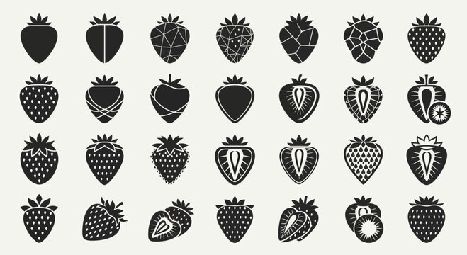 Strawberry Icons Set: Diverse Styles and Variations of Fresh Fruit Graphics