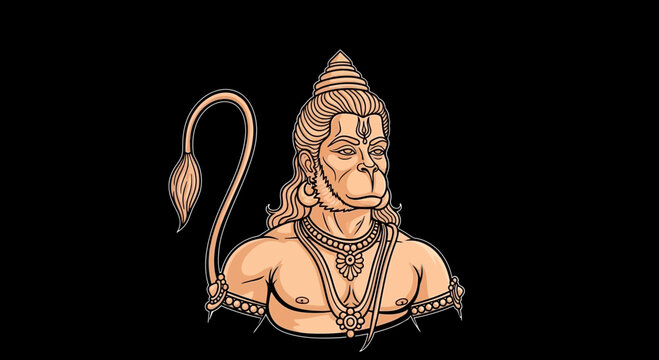 Lord Hanuman illustration, Hindu deity, powerful monkey god, spiritual icon