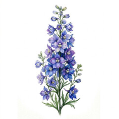 Obraz premium Larkspur watercolor hand drawing isolated in white background