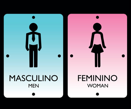 Placas Banheiro Modernas Masculino e Feminino nos Tons Gradientes de Azul e Rosa