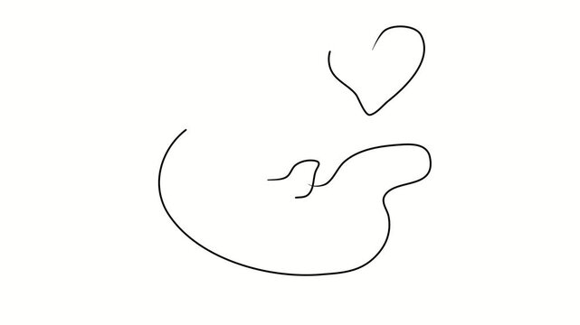 Happy motherhood, baby. Contour drawing, silhouett animation. Continuous line. Isolated on white. Video 4k object illustration self-drawing. Object construction. Minimalist continuous line drawing sil