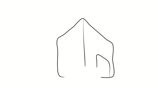 House, real estate, architecture. Contour drawing, silhouett animation. Continuous line. Isolated on white. Video 4k object illustration self-drawing. Object construction. Minimalist continuous line d