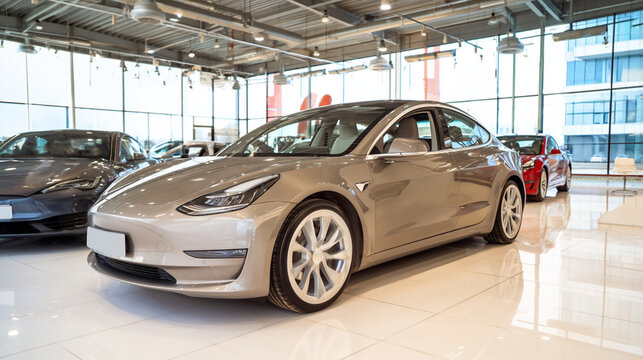 Luxury Tesla Sedan in Showroom Display - Sleek Design and Modern Electric Vehicle Technology