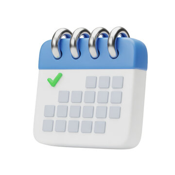 3D calendar icon with check mark and grid for dates calendar schedule planning appointment