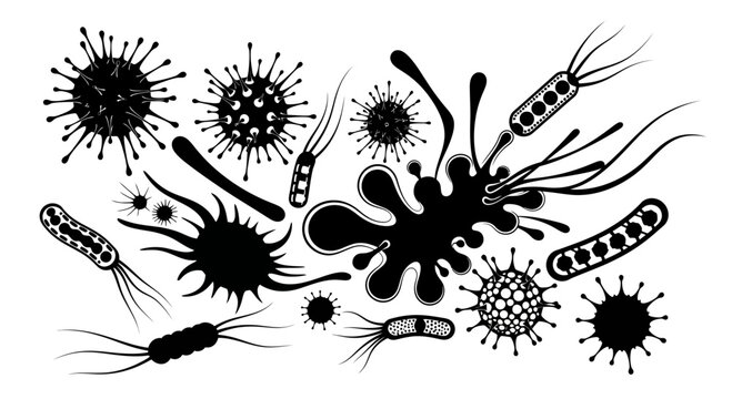 Microscopic Bacteria and Viruses Collection - Scientific Illustration