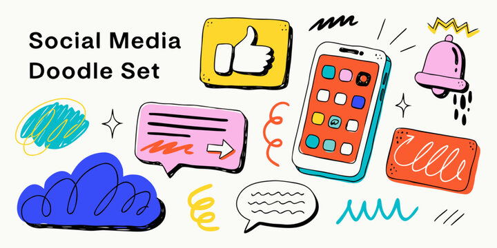 Social media doodle set with smartphone like chat bubbles chat bubble smartphone illustration technology internet communication dialogue conversation notification feedback