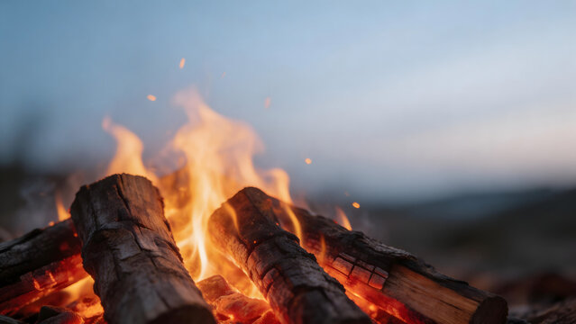 Campfire with burning logs