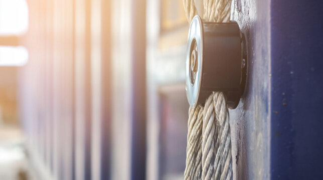 Rugged Marine Rope and Pulley System for Shipping and Mooring on Coastal Waterfronts