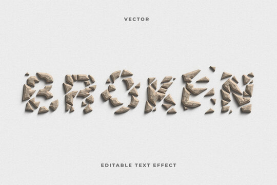 Broken stone 3d text effect editable typography with cracked rock fragments on light background