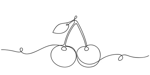 Single continuous line drawing of a cherry in minimalist style. One line design vector illustration Editable stroke. © Proongnee