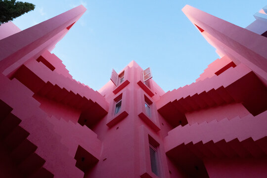 skyline modern architecture pink graphic perspective dynamic real estate blue sky summer travel communication stairway minimal - La Muralla Roja - Calpe, Alicante, Spain - 2025