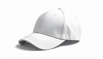 Fototapeta premium A white baseball cap is shown on a plain background