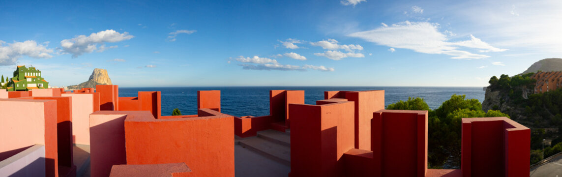 coast travel panorama modern architecture landscape terrace rooftop horizon sea real estate communication blue sky summer view - La Muralla Roja - Calpe, Alicante, Spain - 2025