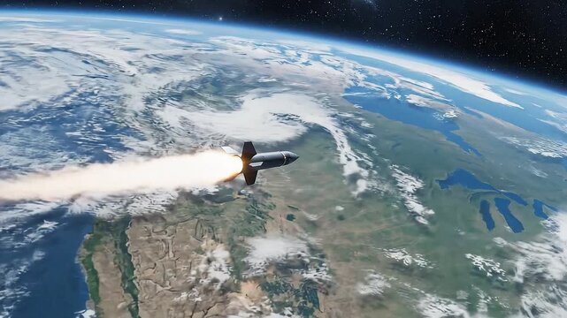 Hypersonic Missile Flying Over Planet Earth Atmosphere in Space