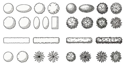 Set of architectural vector illustrations featuring diverse top down tree symbols for landscape design planning and professional site map projects © Ibnu Gazali