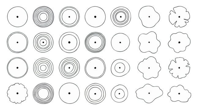 Diverse collection of vector graphic tree top view illustrations for architectural plan layouts and landscape design projects