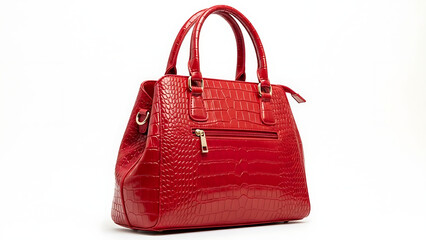 Naklejka premium A vibrant red handbag with a textured crocodile pattern and dual carrying handles. high-quality professional detailed modern elegant stylish clean
