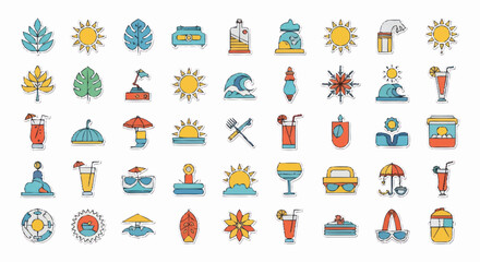 Fototapeta premium Collection of Summer Vacation and Beach Icons.