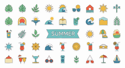 Fototapeta premium Summer Icons Collection Vector Art Flat Design.