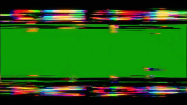 Bold Glitch Border Flickering with Digital Distortion and Breaking Lines on Greenscreen