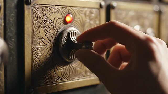 Hand turning combination lock dial.