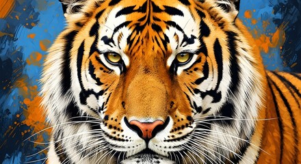 Obraz premium Close-up of a Tiger with Intense Yellow Eyes and Orange Fur with Black Stripes