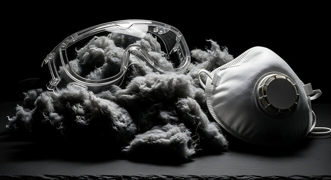 asbestos respirator mask and safety goggles protect workers from hazardous material crucial for occupational safety and health.