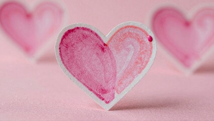 Fototapeta premium Pink heartshaped paper cutout on soft pink background