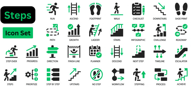 Solid vector of Steps icon set. Steps solid icon set. Next steps icon symbol, logo illustration. Vector graphics web design.