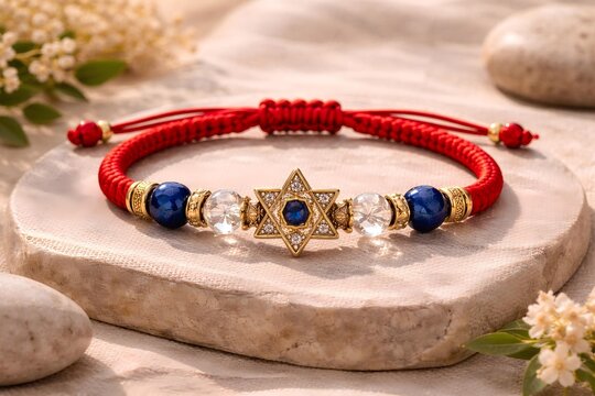 Elegant red string bracelet with hexagram charm