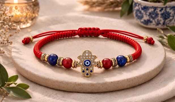 Red string bracelet with Hamsa hand charm