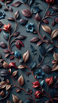 A photo of an elegant black floral vine with leaves unfurling gracefully The vines intricate design features a mix of smooth and textured surfaces,
