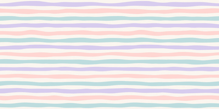 Watercolor Baby Stripe Seamless Pattern. Vector Hand Drawn Horizontal Stripes Background in Pastel Colors Pink, Blue and Lavender For Nursery Fabric, Stationery, Gift Wrap, Web Design