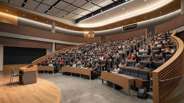 Modern University Lecture Hall Students Learning