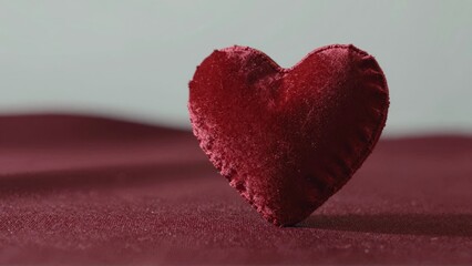 Fototapeta premium Red velvet heart on fabric background