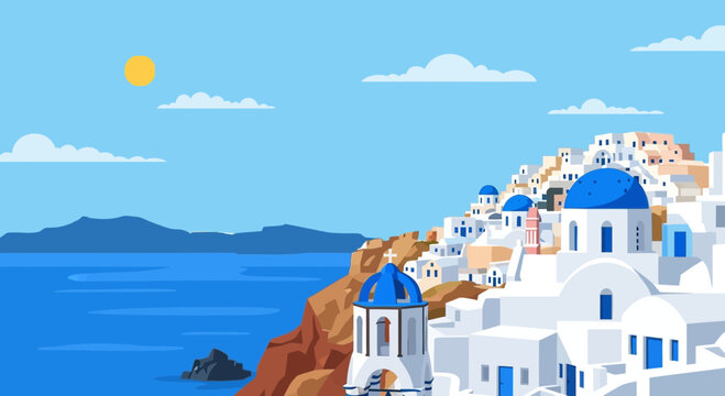 Santorini Greece Aegean Sea White Buildings Blue Domes Travel Destination