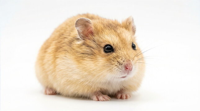 Cute Golden Hamster Pet Close-Up On White Background &mdash; Small Furry Rodent Companion Portrait