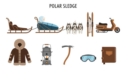 Illustration set of Polar Sledge Expedition Essential Equipment. © Faisal