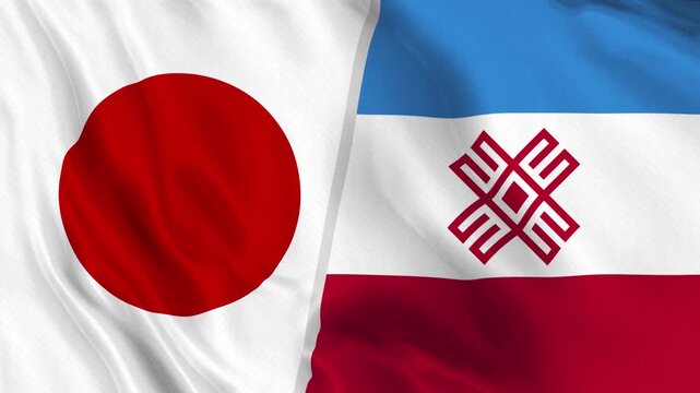 Japan and Mari El Flag Waving Animation Seamless Loop