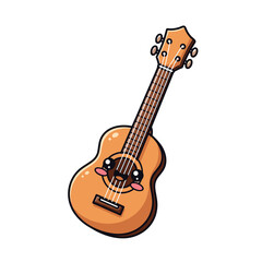 Obraz premium Cute cartoon ukulele with a happy smiling face illustration on a white background