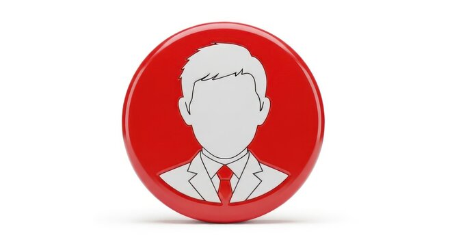 Isolated user profile icon inside a glossy red button representing account management, human resources, member sign in