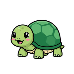 Obraz premium Cute green cartoon turtle character isolated on white background