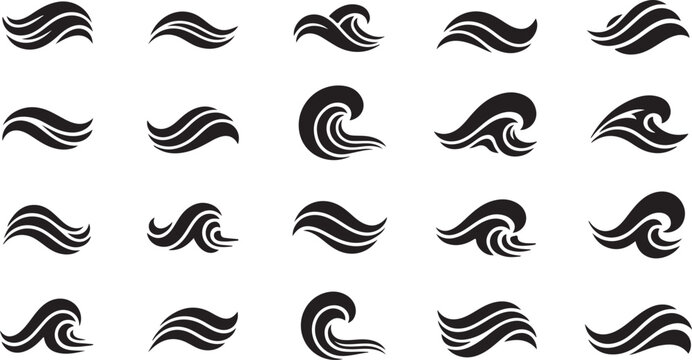 Black and white wave pattern design elements set