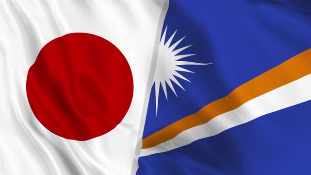 Japan and Marshall Islands Flag Waving Animation Seamless Loop