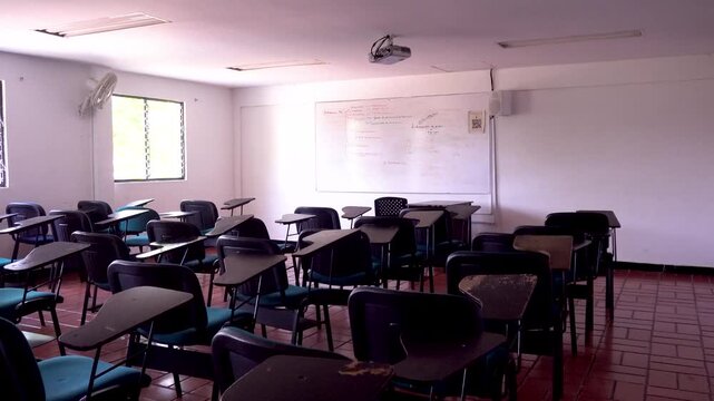 Organized School Classroom Interior with No Students Present