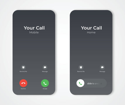 Call Screen Concept UI Set with Realistic Blurry Background. Incoming Call Screen Template