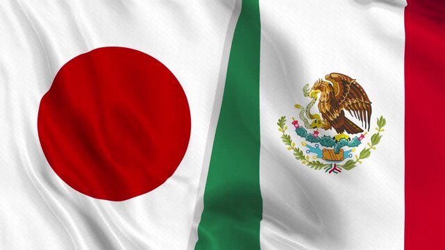 Japan and Mexico Flag Waving Animation Seamless Loop