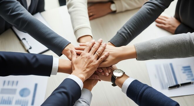 Teamwork and Collaboration in a Business Meeting with Hands Joined Together.