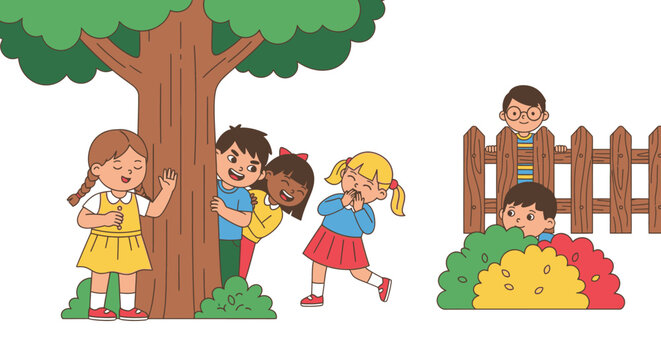 Children Playing Together Outside School.