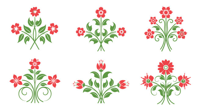 Collection of red flower designs.